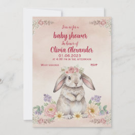 Vattenfärgskanin Babyshower-inbjudan | Söt Fl Inbjudningar