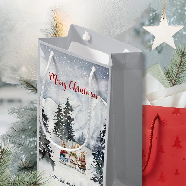 Vattenfärgskanin Carolers Cottagecore (Watercolor Rabbit Carolers Cottagecore Small Gift Bag ©Susanne Sachers - Sunny Mind 🌞)