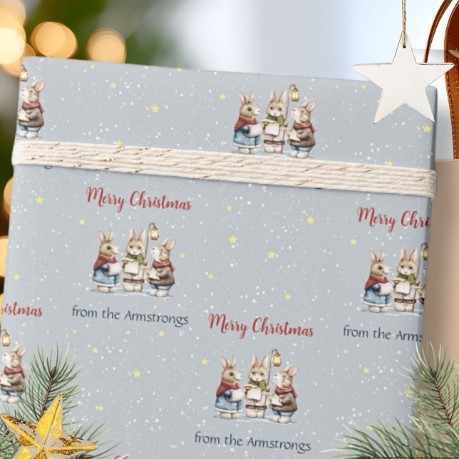 Vattenfärgskanin Högtidssångare Cottagecore Presentpapper (Watercolor Rabbit Carolers Cottagecore Wrapping Paper ©Susanne Sachers - Sunny Mind 🌞)