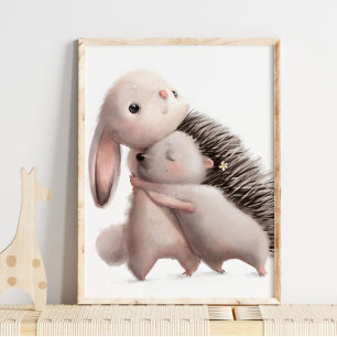 Vattenfärgskanin Igelkott Knuffar Kanin Väggtryc Poster
