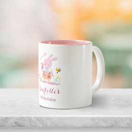 Vattenfärgskanin Rosa i Garden Barns födelsedag Två-Tonad Mugg