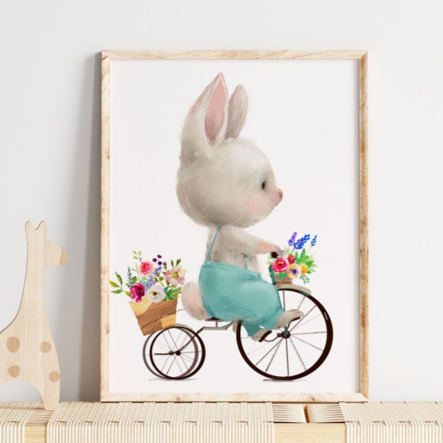 Vattenfärgskaninblomma cykel | Kanin väggutskrift Poster (Skapare uppladdad)