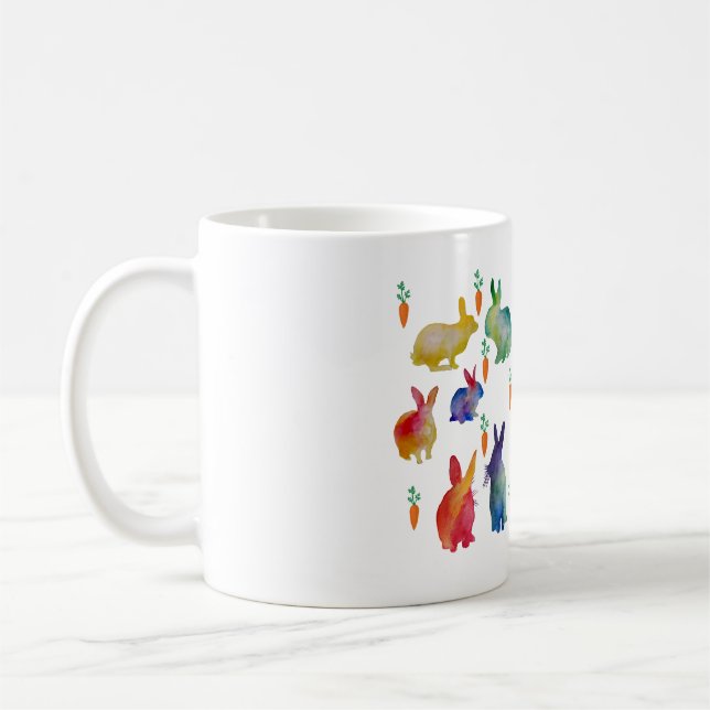 Vattenfärgskaniner Påsk Art Kaffemugg (Vänster)
