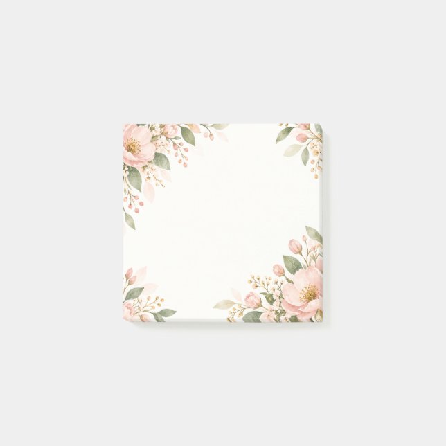 Vattenfärgskant med rosafärgade blommor post-it block (Framsida)