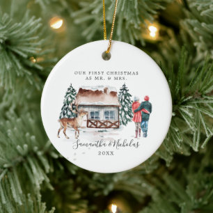 Vattenfärgskåp Första jul som Mr. Och Mrs. Julgransprydnad Keramik