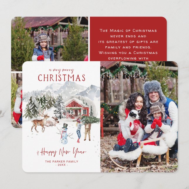 Vattenfärgskåp | Julfotoport, Helgdag Inbjudningar (Fram/baksida)