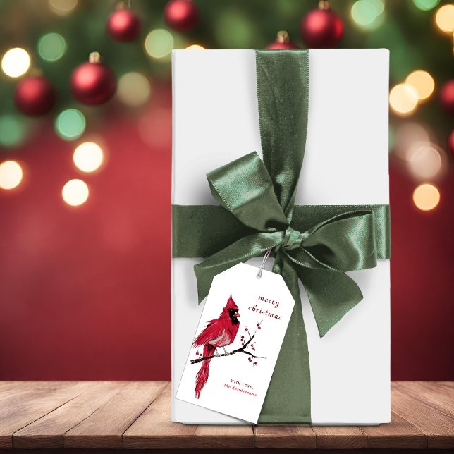 Vattenfärgskardinala Juletiketter Presentetikett (Skapare uppladdad)