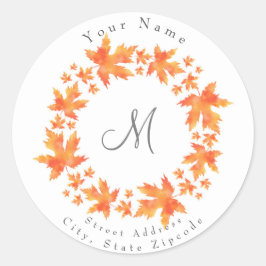 Vattenfärgskarta Löv Utandning Runt Klistermärke