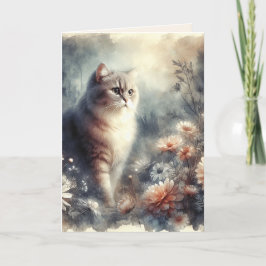 Vattenfärgskat och Blommigt - Mors dag-kort Tack Kort