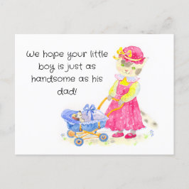 Vattenfärgskatt för babydusch vykort