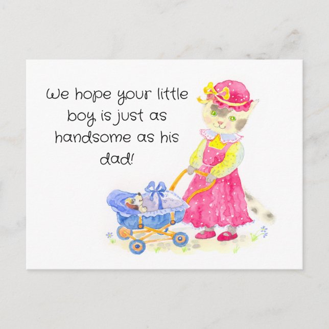 Vattenfärgskatt för babydusch vykort (Framsida)