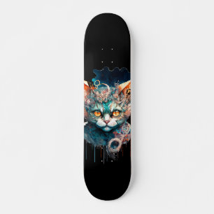 Vattenfärgskatt i steampunk stil mini skateboard bräda 18,5 cm
