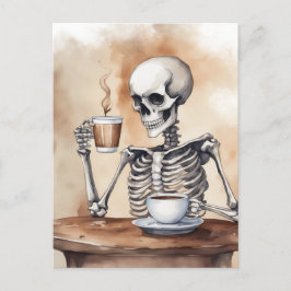 Vattenfärgskeleton Enjoys-kaffe Vykort