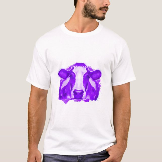 Vattenfärgskena Kow Lila Cow T Shirt (Framsida)