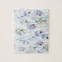 Vattenfärgskiss för blå sommarblommor pussel