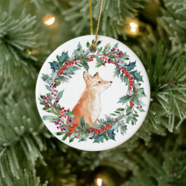 Vattenfärgskjul jul med skogsräv julgransprydnad keramik