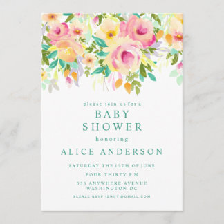 Vattenfärgskläder Blommigt Trädgårdsbabyskor Inbju Inbjudningar