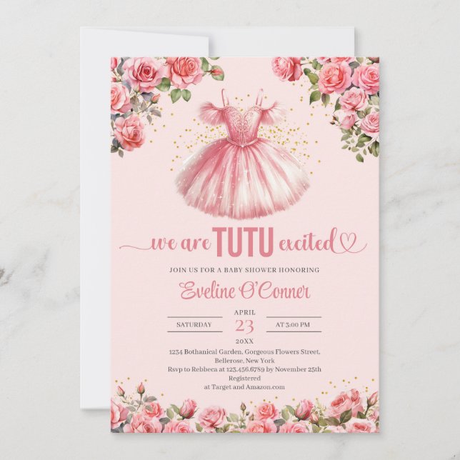  vattenfärgsklänning rosa ros Babykläder Inbjudningar (Framsida)