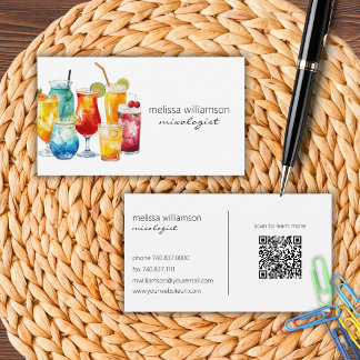 Vattenfärgskocktail med QR-kod Visitkort
