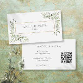 Vattenfärgskoder Greenery Guld Geometric QR-kod Visitkort