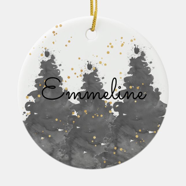 Vattenfärgskog Julgransprydnad Keramik (Framsidan)