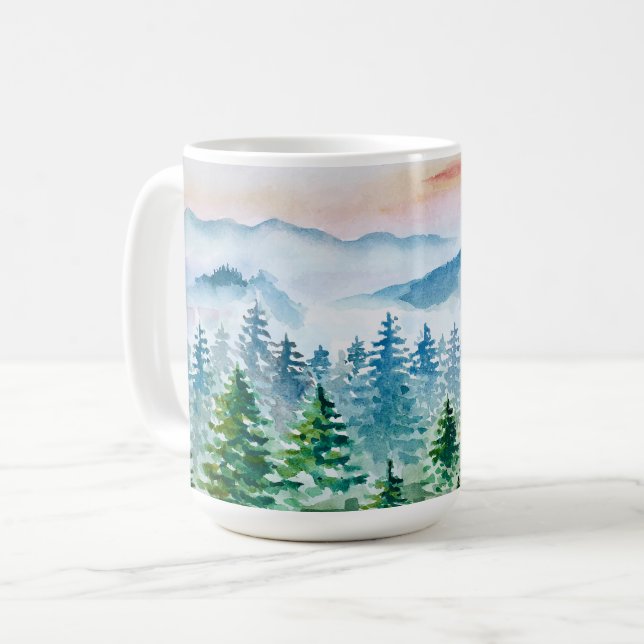 Vattenfärgskog och berg kaffemugg (Framsida vänster)
