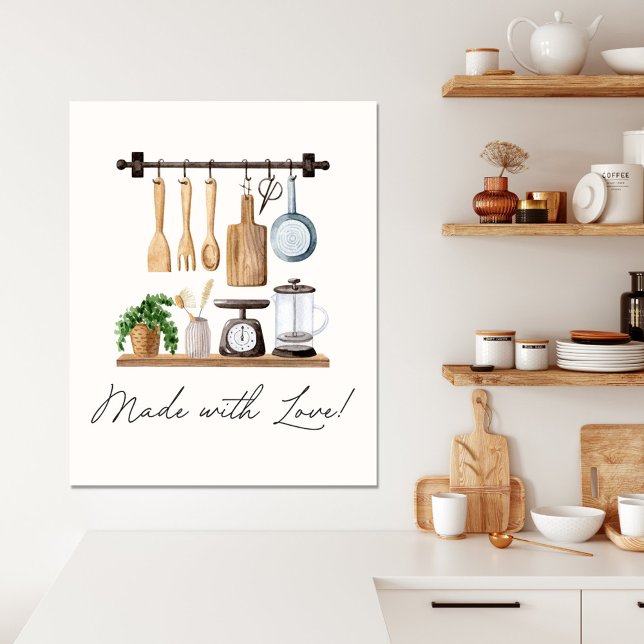 Vattenfärgsköksverktyg, koksoffert canvastryck (In situ kitchen)