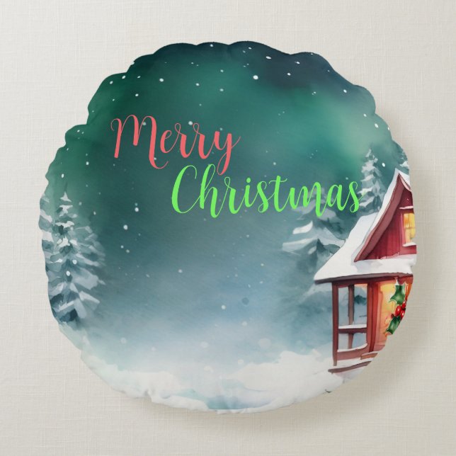 Vattenfärgskoncentration vild Julafton Gräs träd J Rund Kudde (Framsidan)