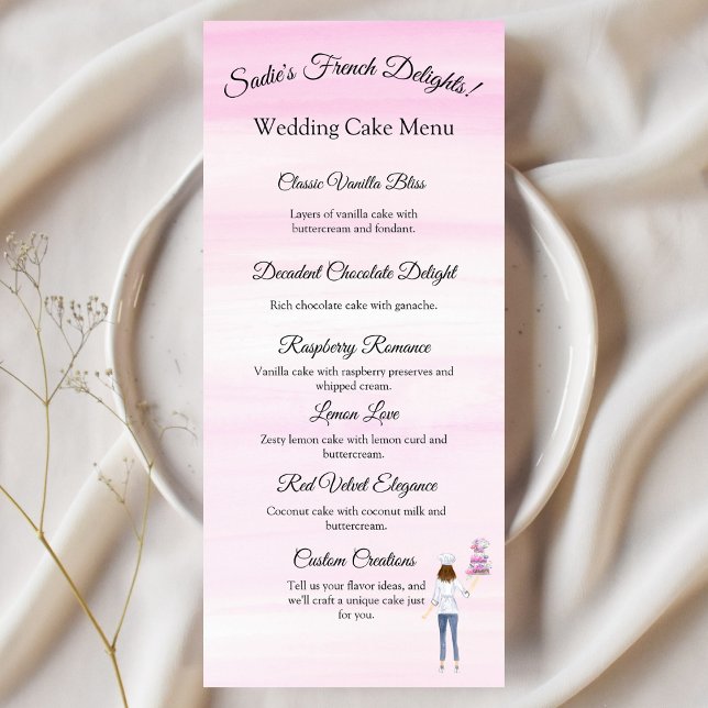 Vattenfärgskonditor med bröllopstårtlogo meny (A wonderful wedding cake sample menu to lure your customers to trying and buying!)