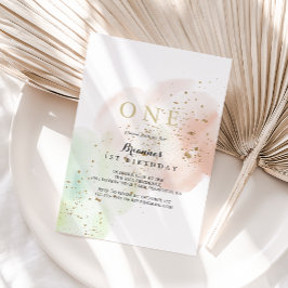 Vattenfärgskonfetti Guld, första Födelsedagsfesten Inbjudningar