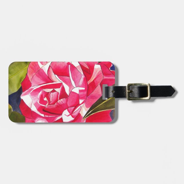 Vattenfärgskonsblomma från Bright rosa Camellia Bagagebricka (Horisontell Framsida)