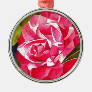 Vattenfärgskonsblomma från Bright rosa Camellia Julgransprydnad Metall