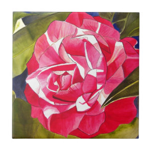 Vattenfärgskonsblomma från Bright rosa Camellia Kakelplatta
