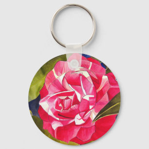 Vattenfärgskonsblomma från Bright rosa Camellia Nyckelring