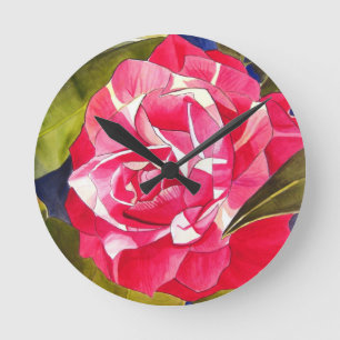 Vattenfärgskonsblomma från Bright rosa Camellia Rund Klocka