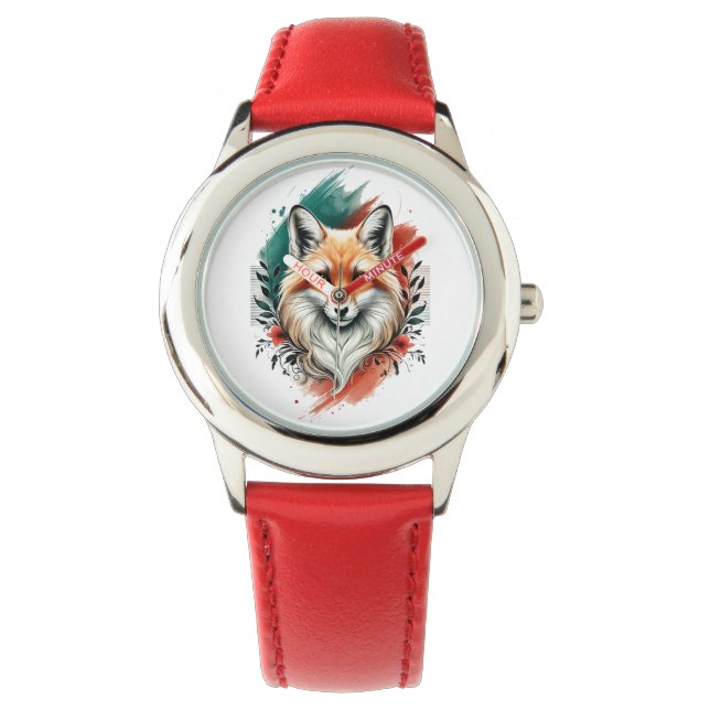 Vattenfärgskonst - Elegant Mystic Fox eWatch Watch Armbandsur (Framsida)