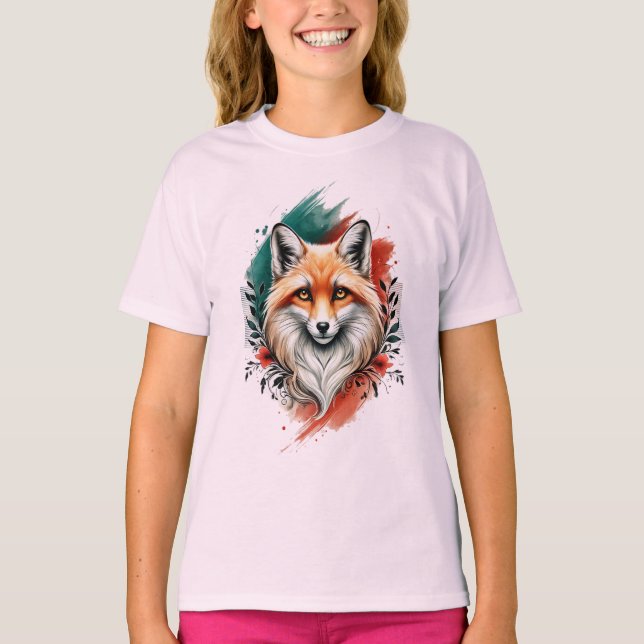 Vattenfärgskonst - Elegant Mystic Fox T-Shirt (Framsida)