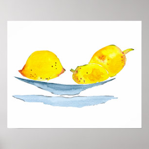 Vattenfärgskonst för citroner, gult poster