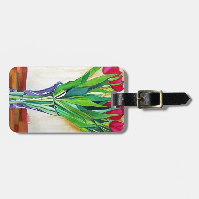 Vattenfärgskonst för rosa och röda tulpaner bagagebricka (Horisontell Framsida)