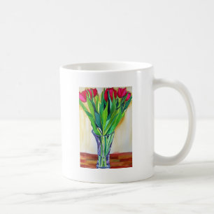 Vattenfärgskonst för rosa och röda tulpaner kaffemugg