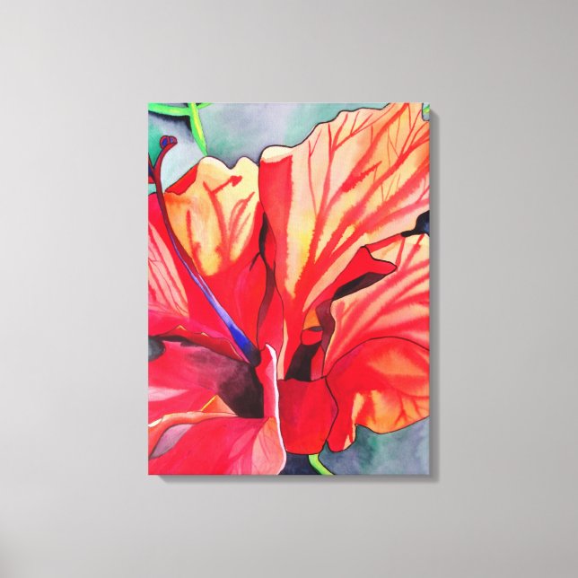 Vattenfärgskonst för tropisk blomma canvastryck (Framsida)
