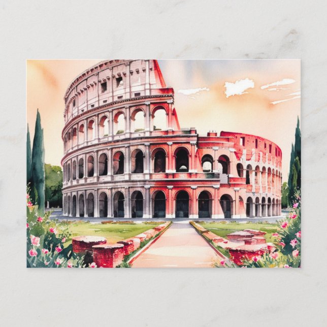 Vattenfärgskonst från Colosseum i Rom Vykort (Framsida)