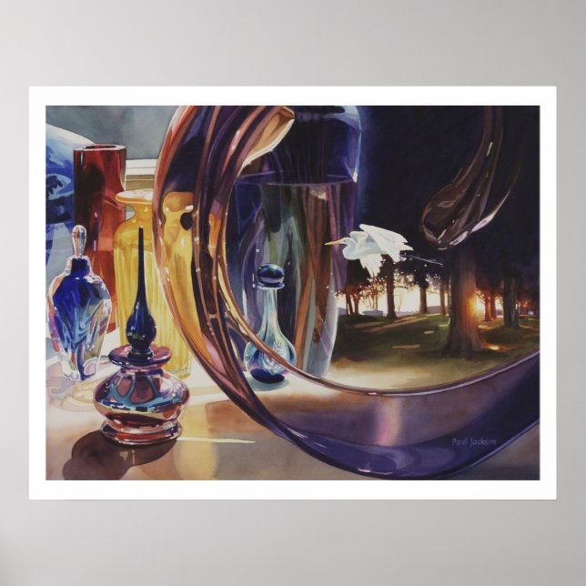 Vattenfärgskonst "genom Tittar glas" Poster (Framsidan)