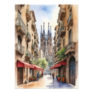 Vattenfärgskonst i Barcelona Fototryck