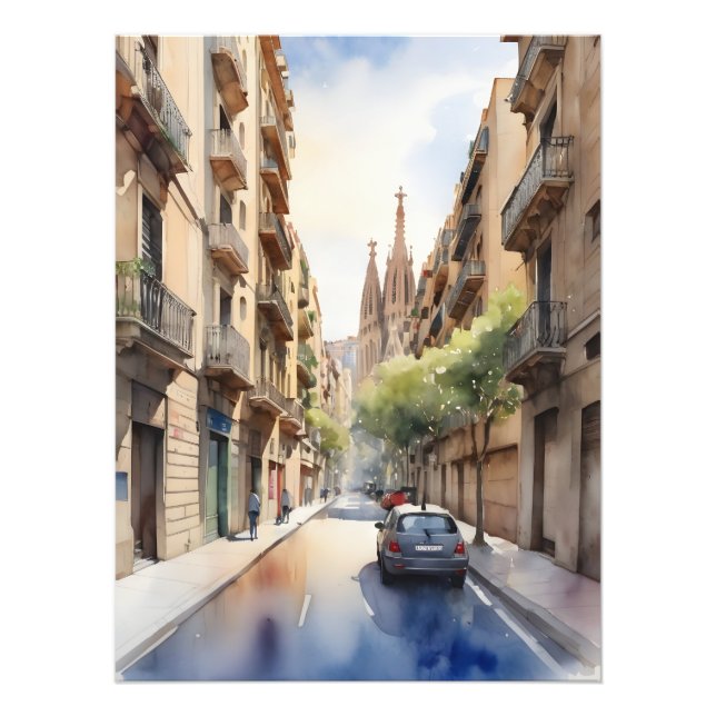 Vattenfärgskonst i Barcelona Fototryck (Framsidan)