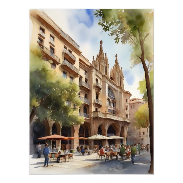 Vattenfärgskonst i Barcelona Fototryck (Framsidan)