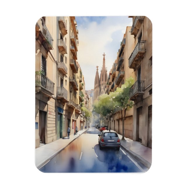 Vattenfärgskonst i Barcelona Magnet (Vertikal)