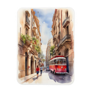 Vattenfärgskonst i Barcelona Magnet