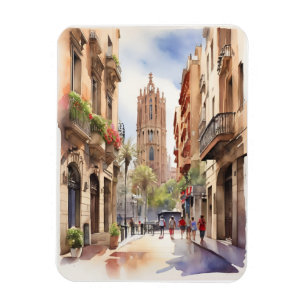 Vattenfärgskonst i Barcelona Magnet