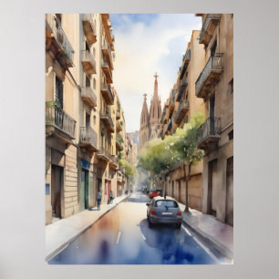 Vattenfärgskonst i Barcelona Poster